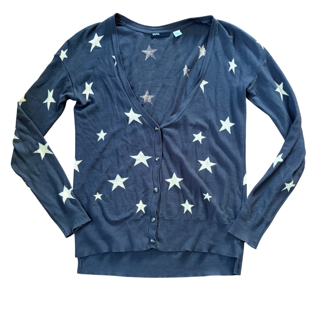 BDG Urban Outfitters Star Print Cardigan Sweater Gray Cotton Small Celestial